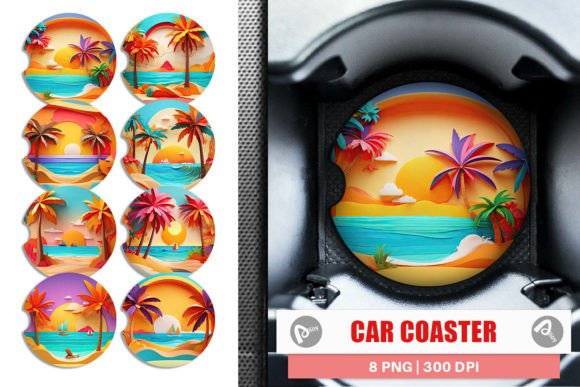 Download Car Coaster 3D Paper Cut Beach Summer - 3d paper cut Collection