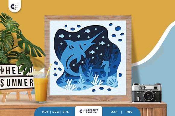 Download Swordfish at Sea 3D Paper Cut SVG - 3d paper cut Collection
