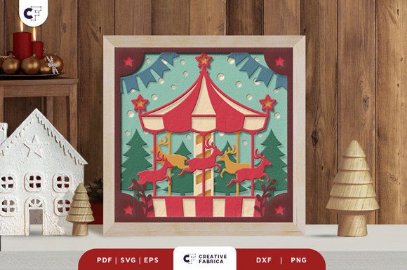 Download Retro Christmas Carousel 3D Paper Cut - 3d paper cut Collection