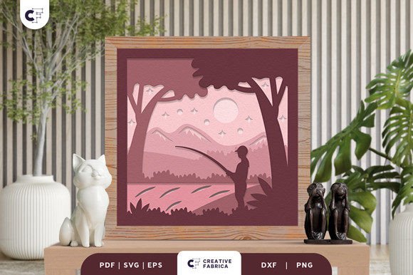 Download A Man Fishing on the Lake 3D Paper Cut - 3d paper cut Collection