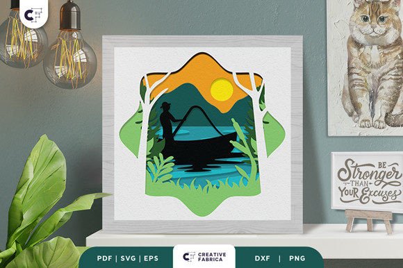 Download Man Fishing in the Lake 3D Paper Cut SVG - 3d paper cut Collection