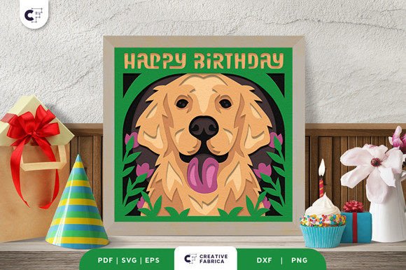 Download Birthday Golden Retriever 3D Paper Cut - 3d paper cut Collection